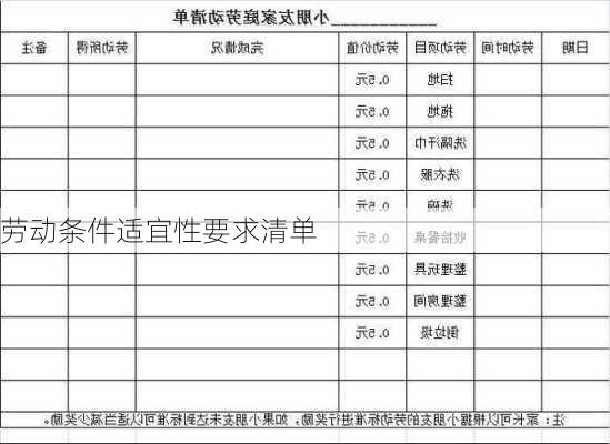 劳动条件适宜性要求清单