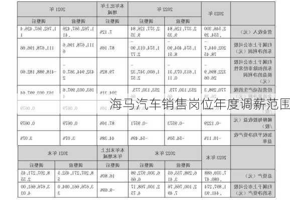 海马汽车销售岗位年度调薪范围