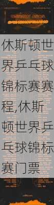 休斯顿世界乒乓球锦标赛赛程,休斯顿世界乒乓球锦标赛门票