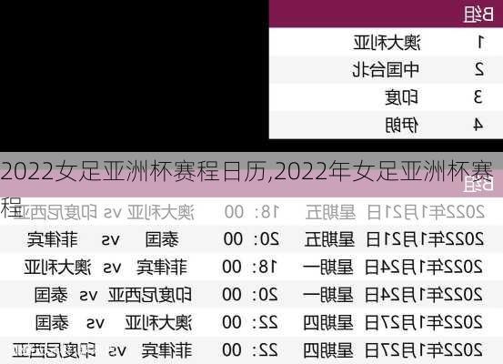 2022女足亚洲杯赛程日历,2022年女足亚洲杯赛程