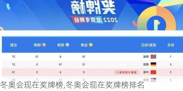 冬奥会现在奖牌榜,冬奥会现在奖牌榜排名