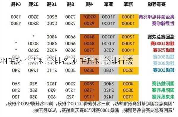 羽毛球个人积分排名,羽毛球积分排行榜