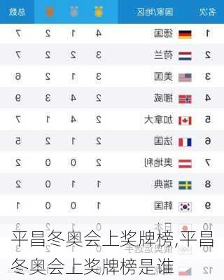 平昌冬奥会上奖牌榜,平昌冬奥会上奖牌榜是谁