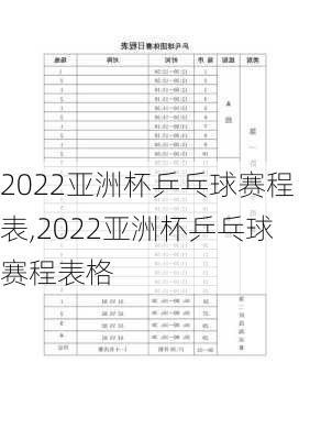 2022亚洲杯乒乓球赛程表,2022亚洲杯乒乓球赛程表格