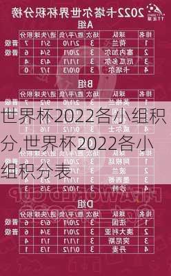 世界杯2022各小组积分,世界杯2022各小组积分表