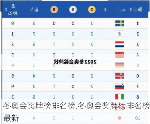 冬奥会奖牌榜排名榜,冬奥会奖牌榜排名榜最新