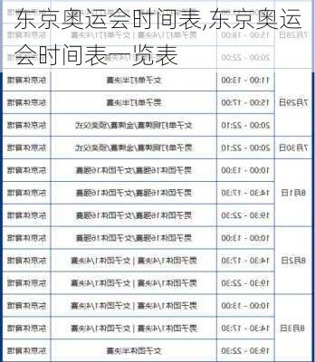 东京奥运会时间表,东京奥运会时间表一览表