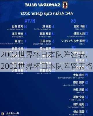 2002世界杯日本队阵容表,2002世界杯日本队阵容表格