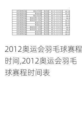 2012奥运会羽毛球赛程时间,2012奥运会羽毛球赛程时间表