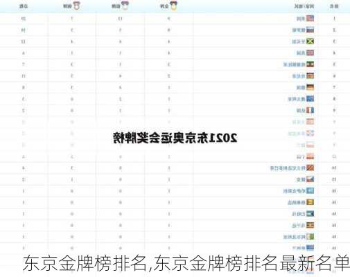 东京金牌榜排名,东京金牌榜排名最新名单
