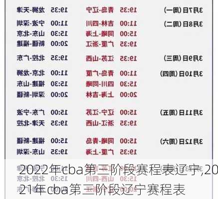 2022年cba第三阶段赛程表辽宁,2021年cba第三阶段辽宁赛程表