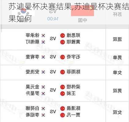 苏迪曼杯决赛结果,苏迪曼杯决赛结果如何