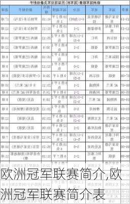 欧洲冠军联赛简介,欧洲冠军联赛简介表